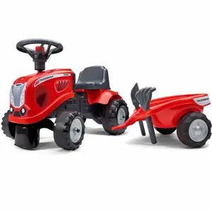 FALK Dětský traktor Baby Mac Cormick červený s přívěsem + příslušenství od 1 roku s vlečkou