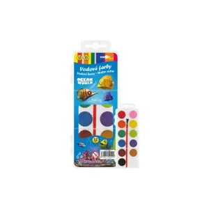 Teddies Vodové barvy se štětcem Ocean World 12 barev/21mm v plastové krabičce 7x18x1cm v sáčku