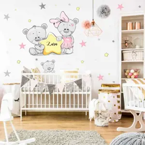 Produkt INSPIO dětské samolepky na zeď - Medvídci se jménem v růžové barvě