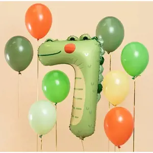 KIK Fóliový narozeninový balónek číslo 7 Krokodýl 56x85 cm