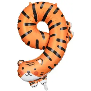 KIK Fóliový narozeninový balónek číslo 9 Tygr 64x87 cm