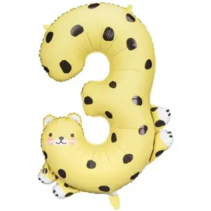 PartyDeco Balónek fóliový číslo 3 Gepard 68 x 98 cm
