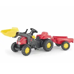 Šlapací traktor Rolly Kid s přívěsem a nakladačem-červený s vlečkou