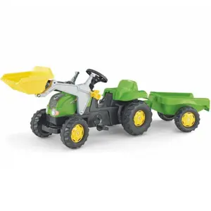 Šlapací traktor Rolly Kid s přívěsem a nakladačem-zelený s vlečkou