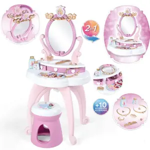 Smoby Kosmetický stolek Disney Princess 2in1 Hairdresser a židle s 10 zkrášlovacími doplňky 94 cm výška