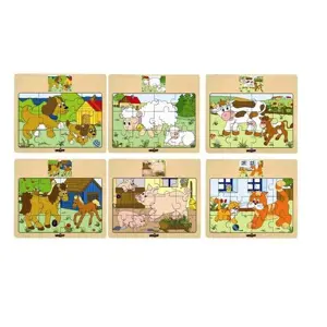 Woody puzzle na desce zvířata s mláďaty