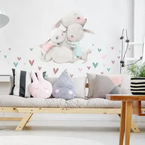 Produkt INSPIO dětské samolepky na zeď - Rodinka zajíčků se srdíčky