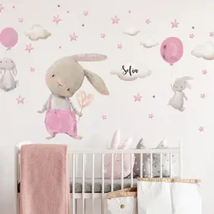 Produkt INSPIO přelepitelná samolepka na zeď pro dívku - Zajíčci s balónky