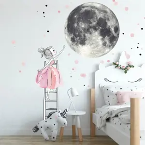 Produkt INSPIO samolepka na zeď - Měsíc a dívka na žebříku