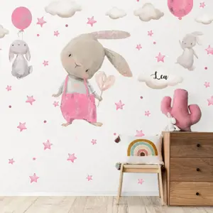 Produkt INSPIO samolepka na zeď - Zajíčci s hvězdičkami pro holčičku