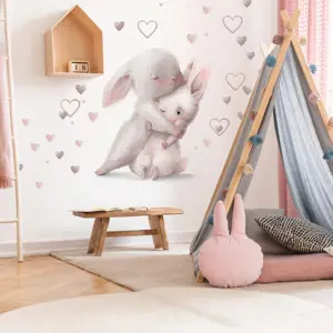 INSPIO samolepky na zeď do dětského pokoje - Zajíčci v objetí