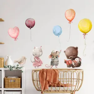 INSPIO samolepky na zeď - Zvířátka s balóny v pastelových barvách