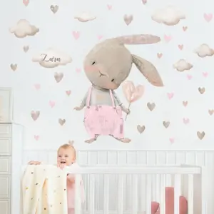 INSPIO samolepky nad postýlku pro miminko - Zajíček v pastelové růžové