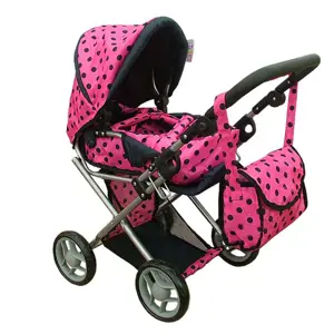 Produkt Doris Kombinovaný kočárek pro panenky 9346 růžový s černými puntíky
