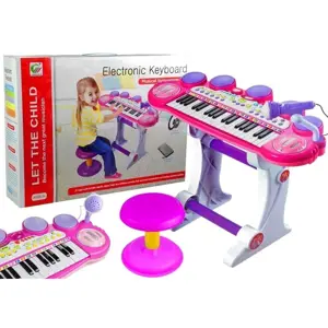 mamido Dětský elektrický keyboard se stolečkem a mikrofonem růžový