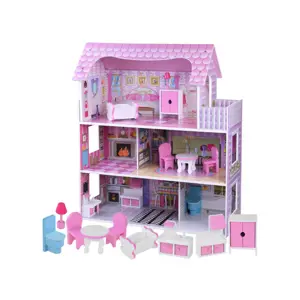 Produkt mamido Dřevěný domeček pro panenky s LED osvětlením růžový
