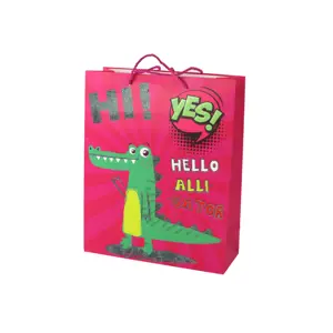 Produkt mamido Papírová dárková taška s motivem aligátora 41,5cm x 30cm x 12cm růžová