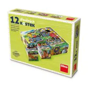 Produkt Dino Kostky kubus Mašinka dřevo 12ks v krabičce 16x12x4cm